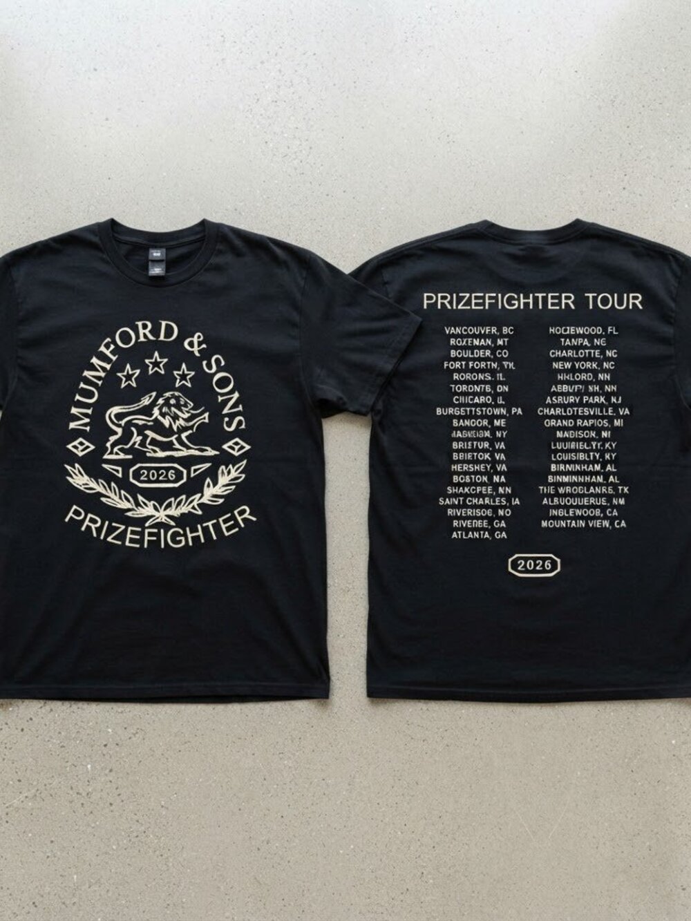 Mumford & Sons Prizefighter Tour 2026 Lion Crest Black T-Shirt S-4XL